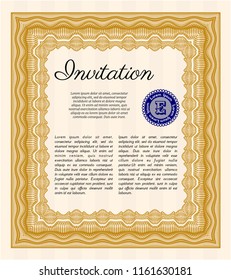 Orange Retro invitation. Excellent design. Customizable, Easy to edit and change colors. Complex background. 
