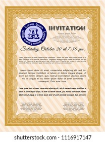 Orange Retro invitation. With great quality guilloche pattern. Detailed. Retro design. 