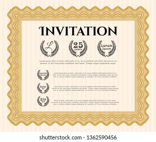 Orange Retro invitation. With great quality guilloche pattern. Detailed. Retro design. 