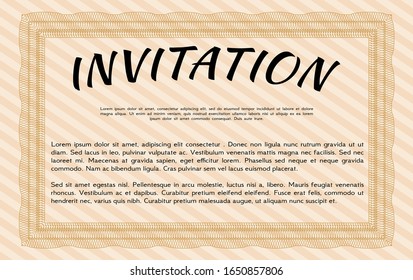 Orange Retro invitation. With great quality guilloche pattern. Good design. Detailed. 