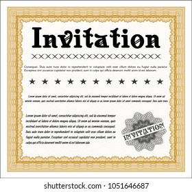 Orange Retro invitation. With guilloche pattern and background. Detailed. Money design. 