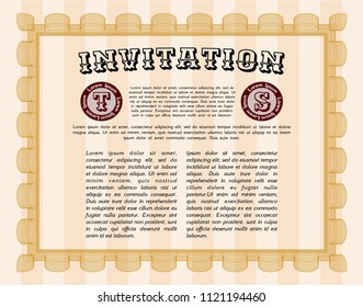 Orange Retro invitation. With guilloche pattern and background. Vector illustration. Superior design. 