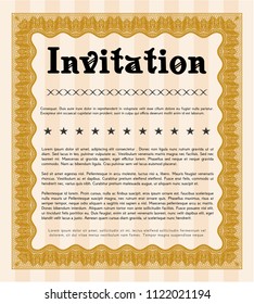 Orange Retro invitation. With guilloche pattern and background. Nice design. Detailed. 