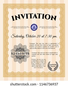 Orange Retro invitation. With guilloche pattern. Detailed. Superior design. 