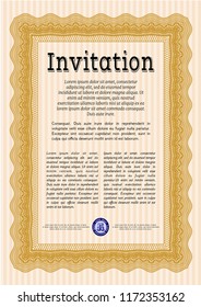 Orange Retro invitation. With guilloche pattern and background. Money Pattern. Detailed. 