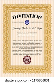 Orange Retro invitation. With guilloche pattern and background. Detailed. Superior design. 