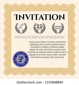 Orange Retro invitation. With guilloche pattern and background. Detailed. Elegant design. 