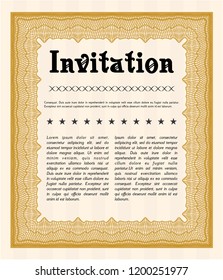 Orange Retro invitation. With guilloche pattern. Vector illustration. Good design. 
