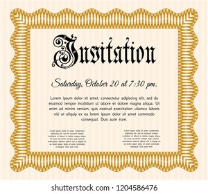 Orange Retro invitation. With guilloche pattern and background. Excellent design. Detailed. 
