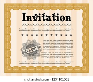 Orange Retro invitation. With guilloche pattern and background. Customizable, Easy to edit and change colors. Superior design. 