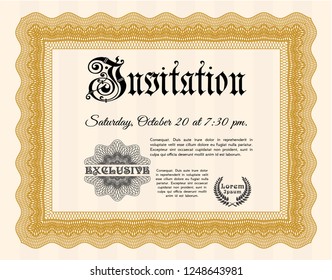 Orange Retro invitation. With guilloche pattern. Customizable, Easy to edit and change colors. Beauty design. 