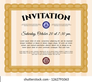 Orange Retro invitation. With guilloche pattern and background. Good design. Vector illustration. 