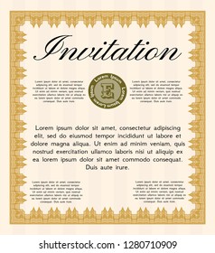 Orange Retro invitation. With guilloche pattern. Customizable, Easy to edit and change colors. Superior design. 