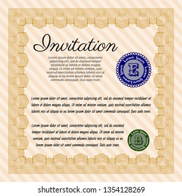 Orange Retro invitation. With guilloche pattern and background. Cordial design. Vector illustration. 