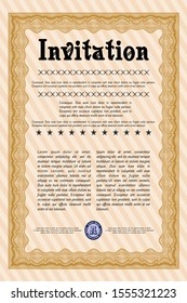 Orange Retro invitation. With guilloche pattern. Vector illustration. Beauty design. 