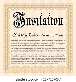 Orange Retro invitation. With guilloche pattern and background. Good design. Vector illustration. 