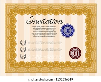 Orange Retro invitation. With linear background. Cordial design. Customizable, Easy to edit and change colors. 