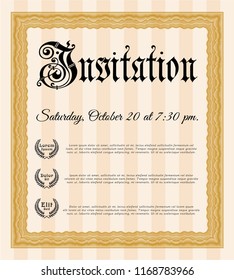 Orange Retro invitation. With linear background. Customizable, Easy to edit and change colors. Elegant design. 