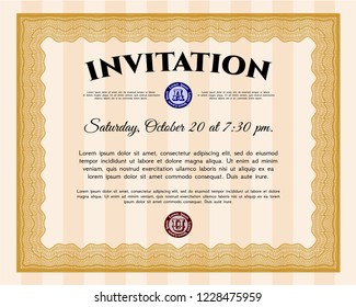 Orange Retro invitation. With linear background. Vector illustration. Superior design. 