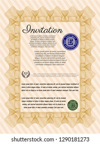 Orange Retro invitation. With linear background. Superior design. Vector illustration. 