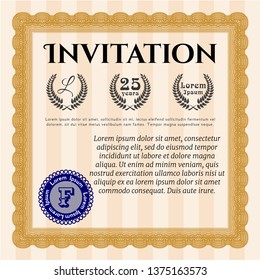 Orange Retro invitation. With linear background. Modern design. Customizable, Easy to edit and change colors. 