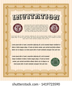 Orange Retro invitation. With linear background. Detailed. Retro design. 