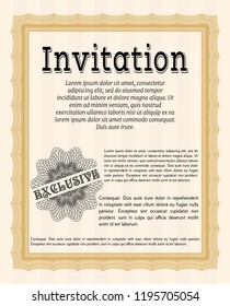 Orange Retro invitation. Lovely design. Detailed. With linear background. 
