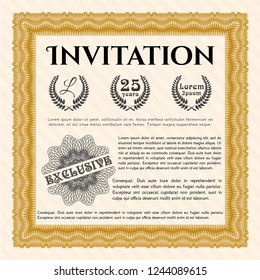 Orange Retro invitation. Lovely design. With guilloche pattern. Detailed. 