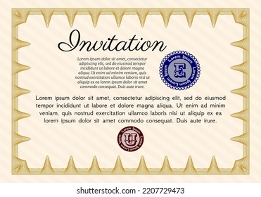 Orange Retro invitation. Lovely design. With guilloche pattern and background.  