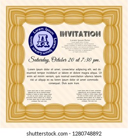 Orange Retro invitation. Modern design. Detailed. With guilloche pattern and background. 