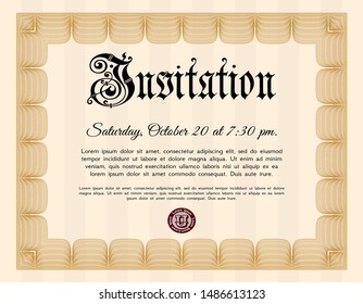 Orange Retro invitation. Modern design. Detailed. Easy to print. 