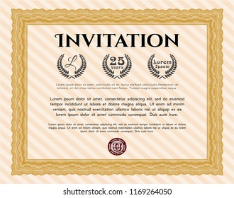 Orange Retro invitation. Money Pattern. With guilloche pattern. Customizable, Easy to edit and change colors. 