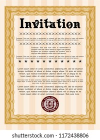 Orange Retro invitation. Money Pattern design. With guilloche pattern. Detailed. 