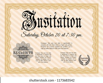 Orange Retro invitation. Money Pattern. Easy to print. Vector illustration. 