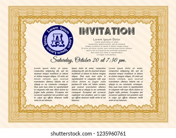 Orange Retro invitation. Money Pattern. With guilloche pattern. Vector illustration. 