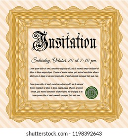 Orange Retro invitation. Money style design. Vector illustration. With complex linear background. 
