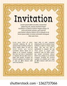 Orange Retro invitation. Money style design. With guilloche pattern and background. Vector illustration. 