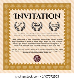 Orange Retro invitation. Money style design. Customizable, Easy to edit and change colors. With guilloche pattern and background. 