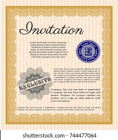Orange Retro invitation. Perfect design. Detailed. With guilloche pattern. 