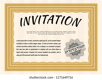 Orange Retro invitation. Printer friendly. Vector illustration. Modern design. 