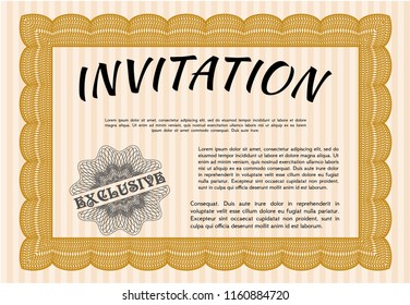 Orange Retro invitation. With quality background. Retro design. Vector illustration. 