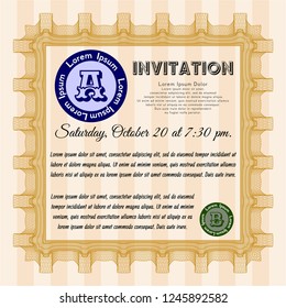 Orange Retro invitation. With quality background. Lovely design. Vector illustration. 