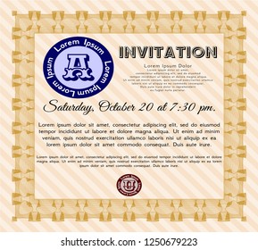 Orange Retro invitation. With quality background. Money Pattern design. Detailed. 