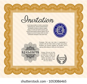 Orange Retro invitation template. With background. Artistry design. Customizable, Easy to edit and change colors. 