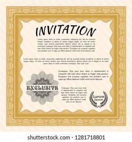 Orange Retro invitation template. With background. Elegant design. Detailed. 