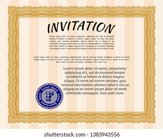 Orange Retro invitation template. With background. Cordial design. Detailed. 
