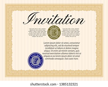 Orange Retro invitation template. With background. Money style design. Vector illustration. 
