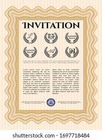 Orange Retro invitation template. With background. Perfect design. Customizable, Easy to edit and change colors. 