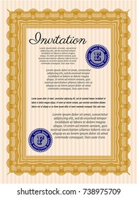 Orange Retro invitation template. With background. Customizable, Easy to edit and change colors. Artistry design. 