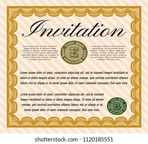 Orange Retro invitation template. With complex linear background. Excellent design. Customizable, Easy to edit and change colors. 